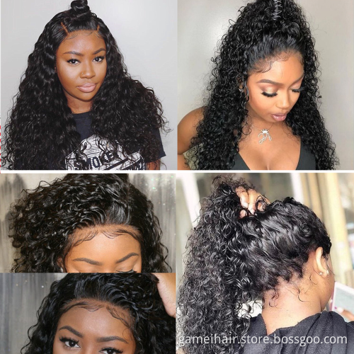 wholesale frontal custom wigs 100% human hair transparent lace water wave human hair brazilian  virgin wigs curly wig hair
